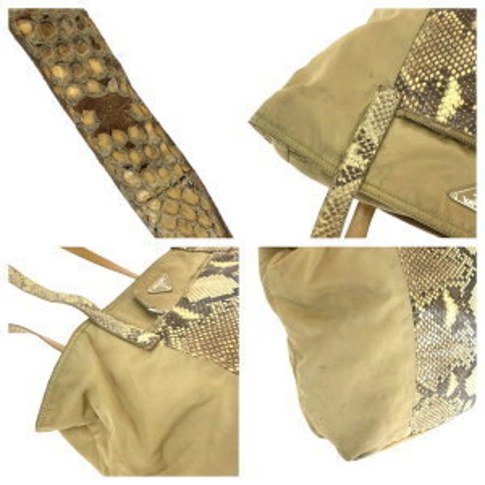 Prada Python Leather Brown Bag Tote Tessuto Trian… - image 4